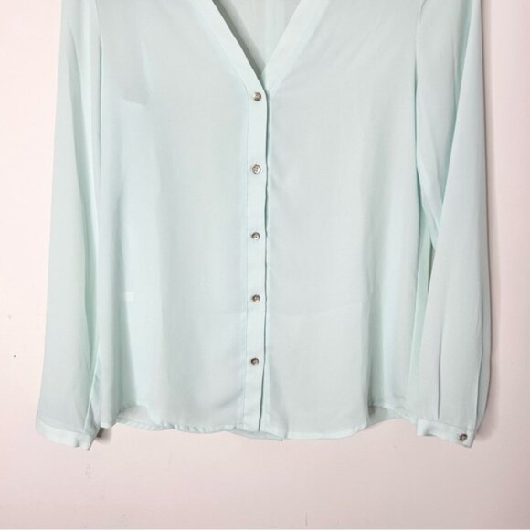 MANGO Button Down Blouse Sheer Crepe Long sleeve Mint green size XS - Picture 6 of 11